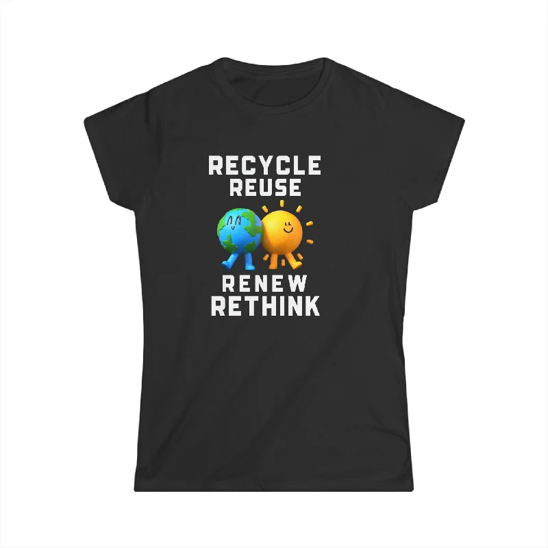 Happy Earth Day Environmental Symbol Reuse Renew Rethink Environmental Womens Shirt Polka Dot Checkered Tartan