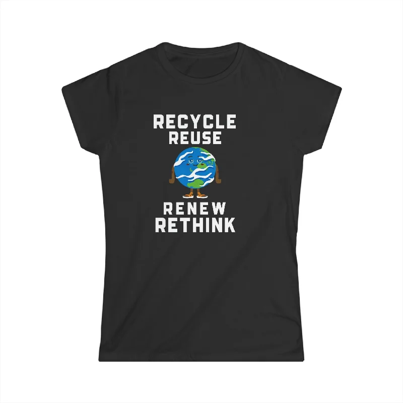Happy Earth Day Environmental Symbol Reuse Renew Rethink Environmental Womens T Shirts Houndstooth Herringbone Solid