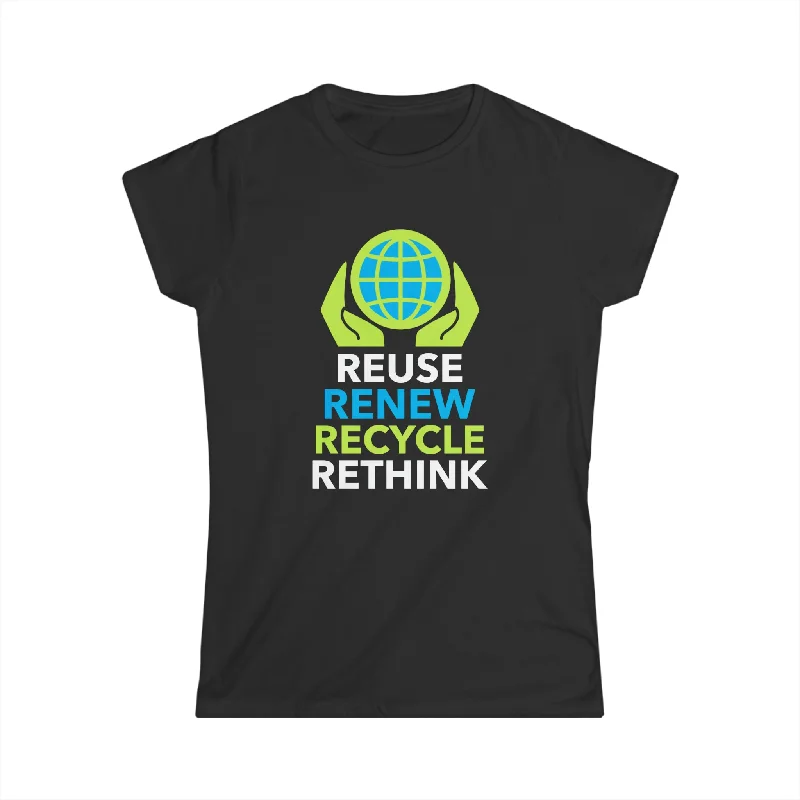 Happy Earth Day Recycling Symbol Reuse Renew Rethink Recycle Womens Shirts Beaded Sequined Faux Fur