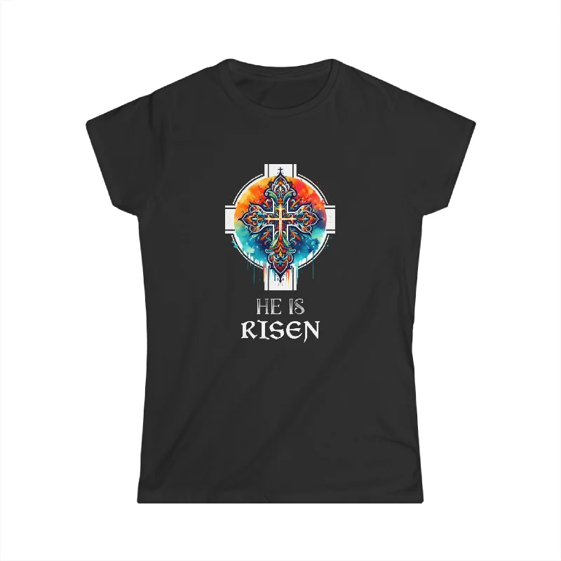 He Is Risen Cross Jesus Easter Christian Religious Men Teens Womens T Shirt Zippered Buttoned Snapped