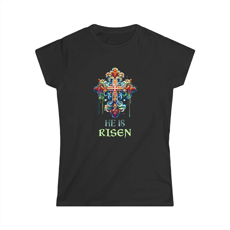 He Is Risen Cross Jesus Easter Christians Orthodox Easter Women Shirts Elegant Classic Vintage