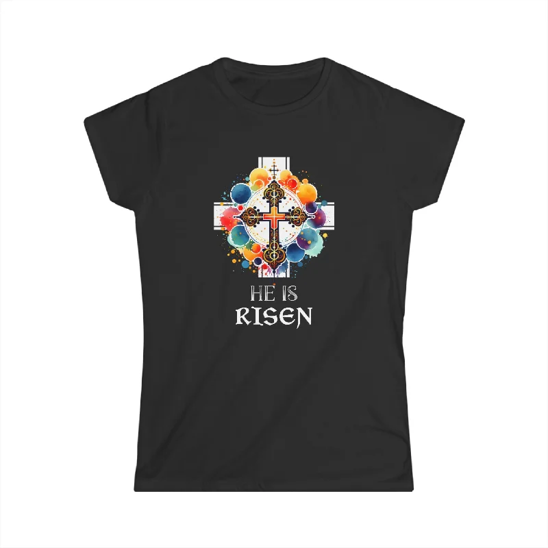 He Is Risen Cross Jesus Religious Easter Orthodox Christians Womens Shirts Hooded Caped Shawl Collar