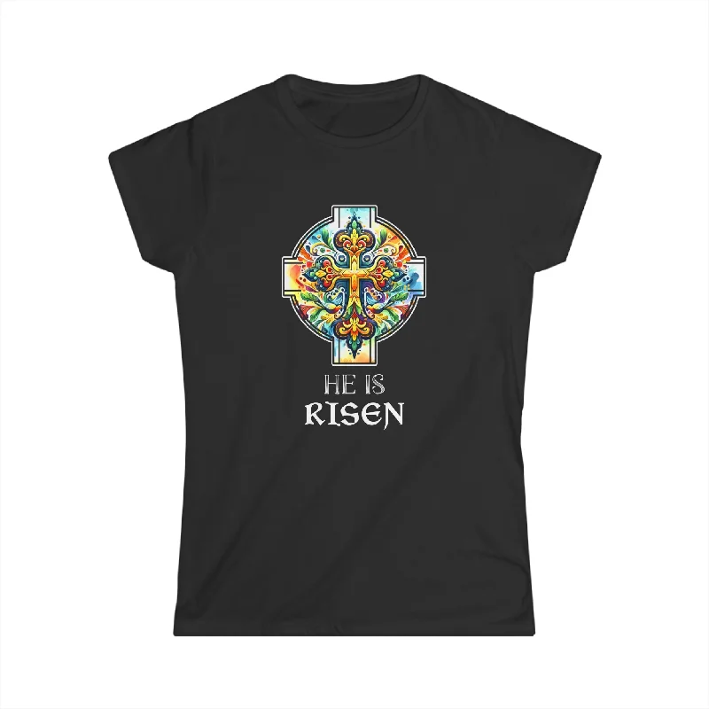 He is Risen Jesus Christian Happy Easter Floral Orthodox Womens Shirts Rayon Velvet Corduroy
