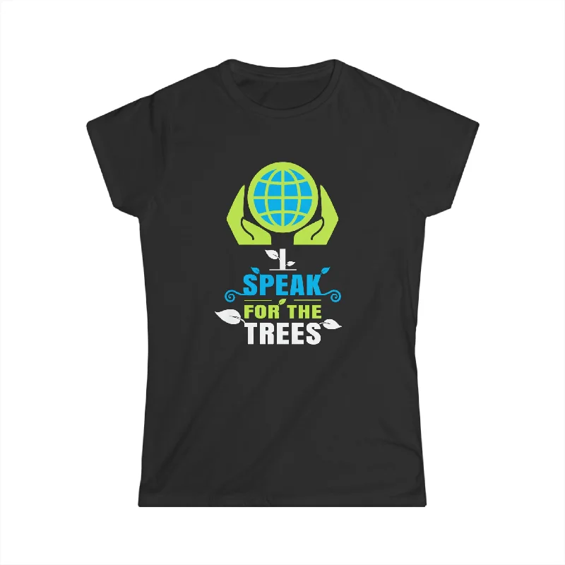 I Speak For Trees Planet Save Earth Day Graphic Shirts for Women Solid Color Striped Floral