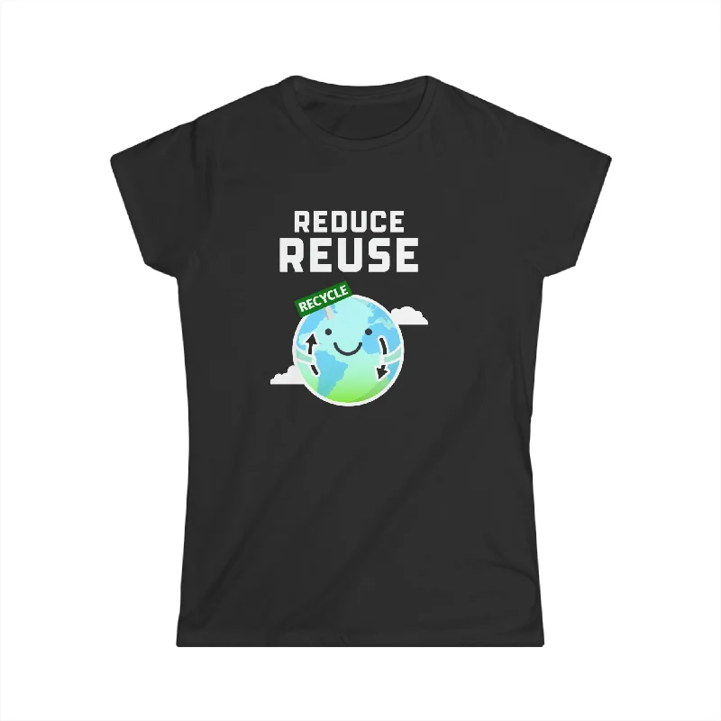 Peace Love Recycle Earth Day Funny Quote Teachers Recycle Womens T Shirts Solid Print Embellished