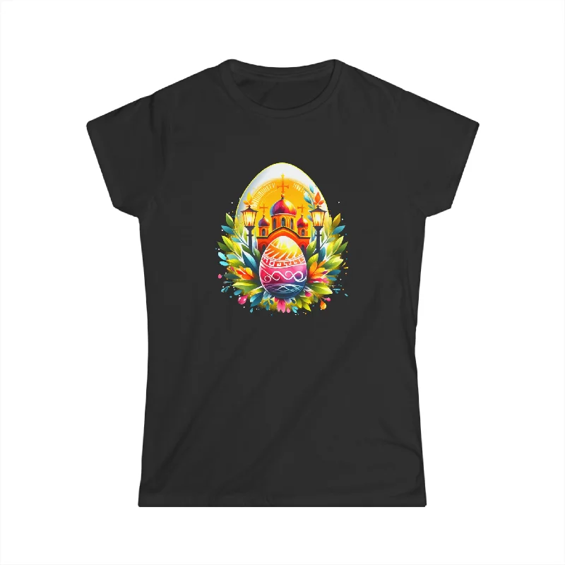 Russian Greek Byzantine Orthodox Cross He Is Risen Easter Women Shirts Collared Crew Neck Turtle Neck