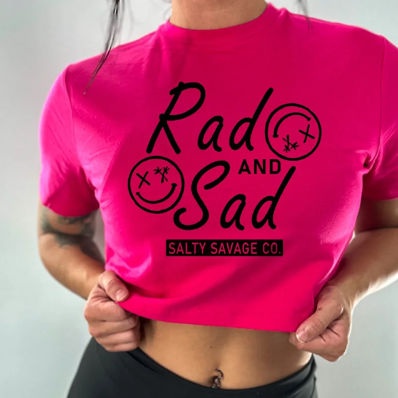 Salty Savage Ladies "Rad and Sad" Beach Skull Performance Crop Tee Real Fur Shearling Chenille