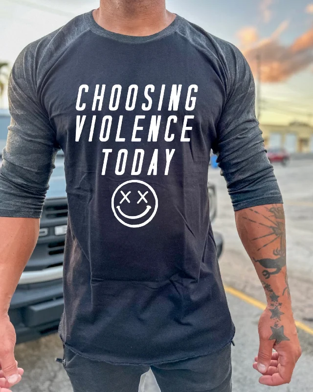 Salty Savage Unisex “CHOOSING VIOLENCE” 3/4 Sleeve Baseball Tee Thin T-Shirt Open Front Quick Dry