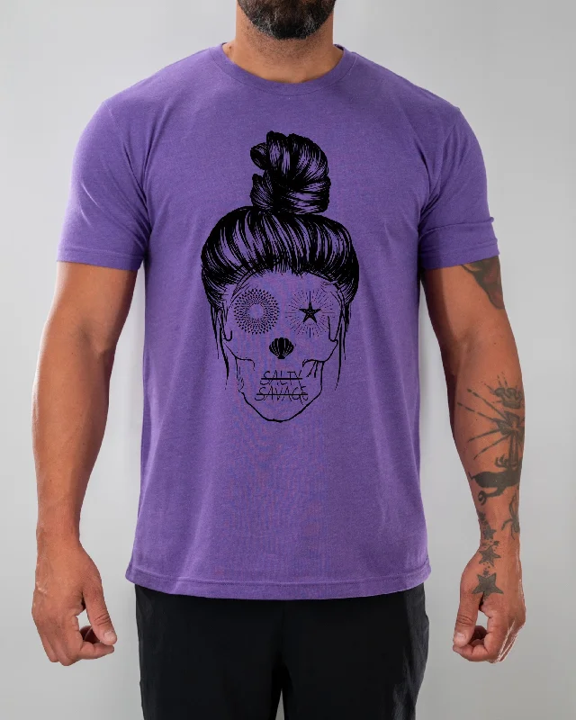 Salty Savage Unisex "Messy Bun Salty Skull" Tee Elegant Classic Vintage