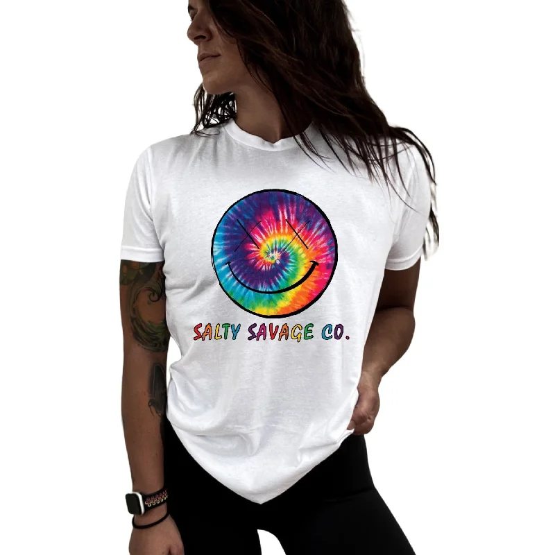 Salty Savage Unisex “OG Smile Spiral Tie Dye” Tee Zippered Front Buttoned Front Snap Front