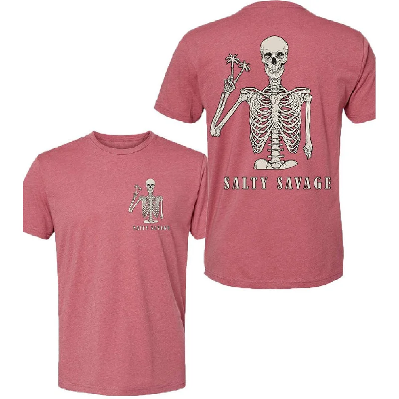 Salty Savage Unisex Peace Skeleton Tee | Business in the Front, Party in the Back | Heather Mauve Ribbed Striped Patterned