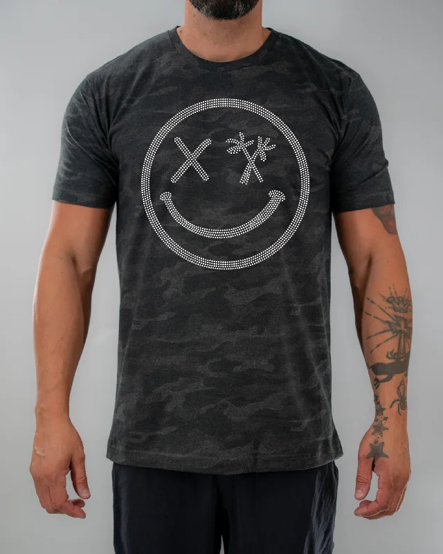 Salty Savage Unisex Rhinestone "Spliced Smile" 100% Cotton Tee Modern Contemporary Chic