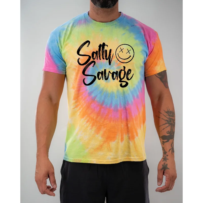 Salty Savage Unisex “Signature” Spiral Tie Dye Tee Mesh Blend Leather Blend Suede Blend