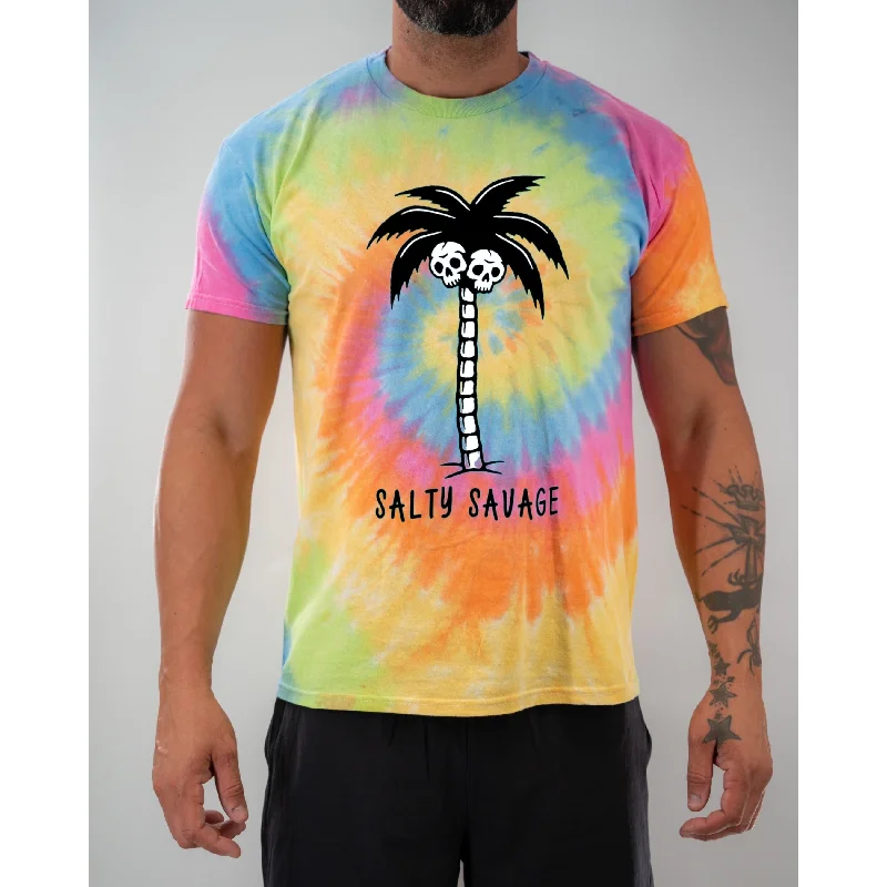 Salty Savage Unisex “Skull Palm” Spiral Tie Dye Tee Polka Dot Checkered Tartan