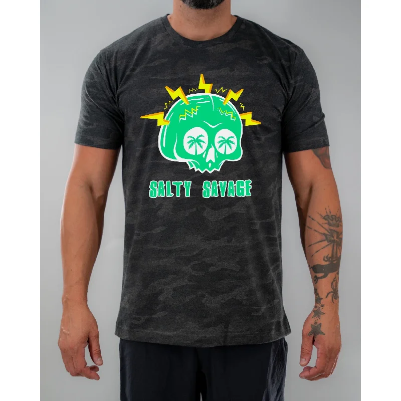 Salty Savage Unisex “Bolt Skull” Tee Zippered Front Buttoned Front Snap Front