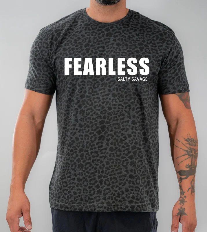 Unisex "FEARLESS" 100% Cotton Tee | Black Leopard Mesh Fabric Canvas Fabric Denim Fabric