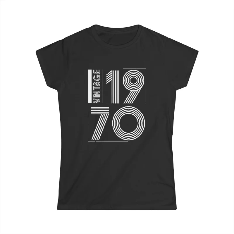 Vintage 1970 T Shirts for Women Retro Funny 1970 Birthday Womens Shirt Houndstooth Herringbone Solid