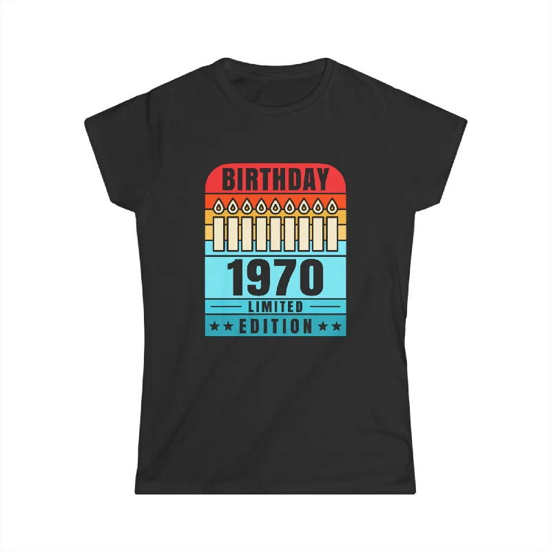 Vintage 1970 TShirt Women Limited Edition BDay 1970 Birthday Womens T Shirts Striped Floral Plaid