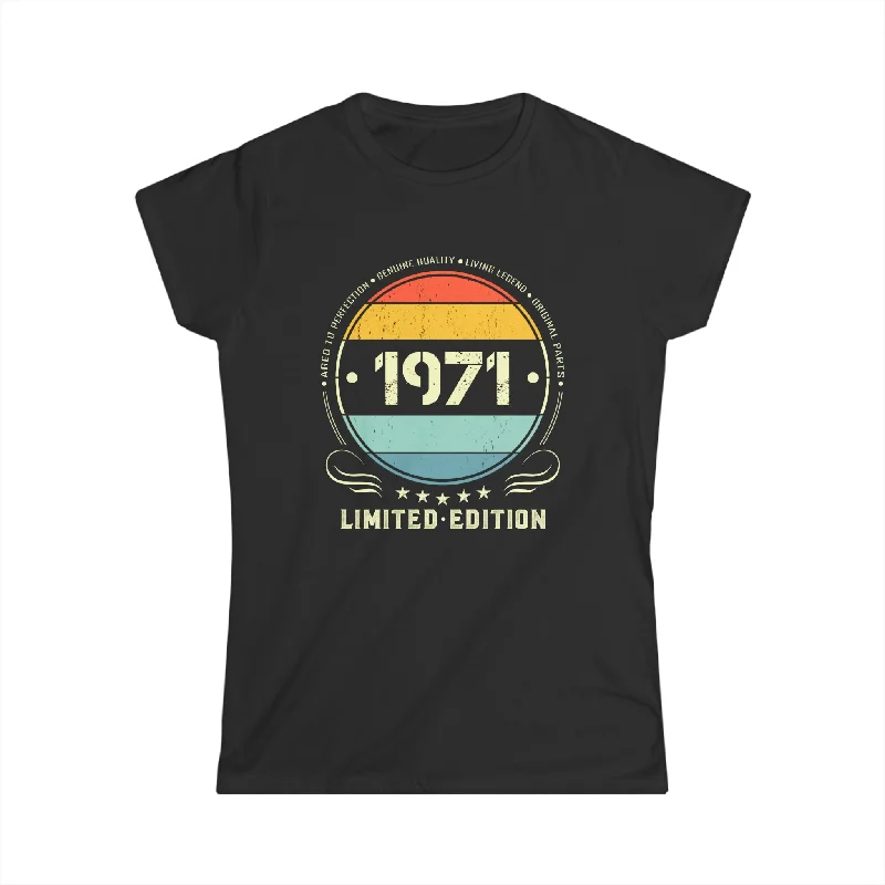 Vintage 1971 Limited Edition 1971 Birthday Shirts for Women Womens Shirt Solid Color Striped Floral