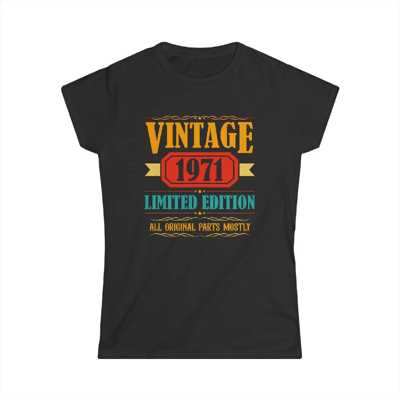 Vintage 1971 T Shirts for Women Retro Funny 1971 Birthday Women Tops Mesh Canvas Denim