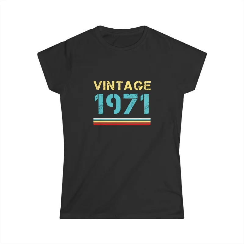 Vintage 1971 T Shirts for Women Retro Funny 1971 Birthday Womens T Shirt Rayon Velvet Corduroy