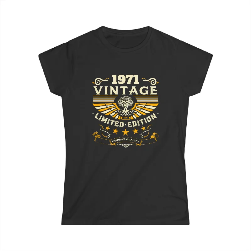 Vintage 1971 T Shirts for Women Retro Funny 1971 Birthday Womens T Shirts Collared T-Shirt Boat Neck A-Line