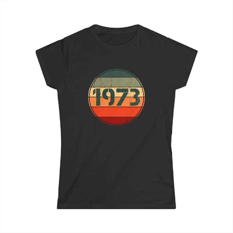 Vintage 1973 Birthday Shirts for Women Funny 1973 Birthday Womens T Shirt Solid Color Striped Floral