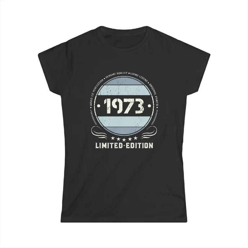 Vintage 1973 T Shirts for Women Retro Funny 1973 Birthday Womens Shirts Chenille Brocade Lace