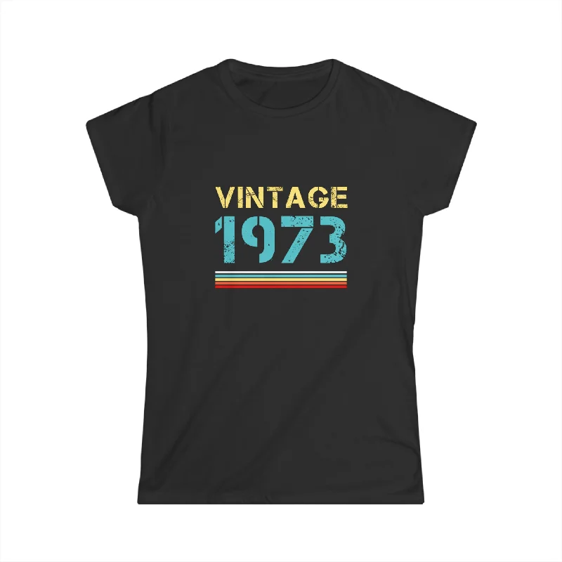 Vintage 1973 T Shirts for Women Retro Funny 1973 Birthday Womens T Shirts Graphic Embroidered Appliqued