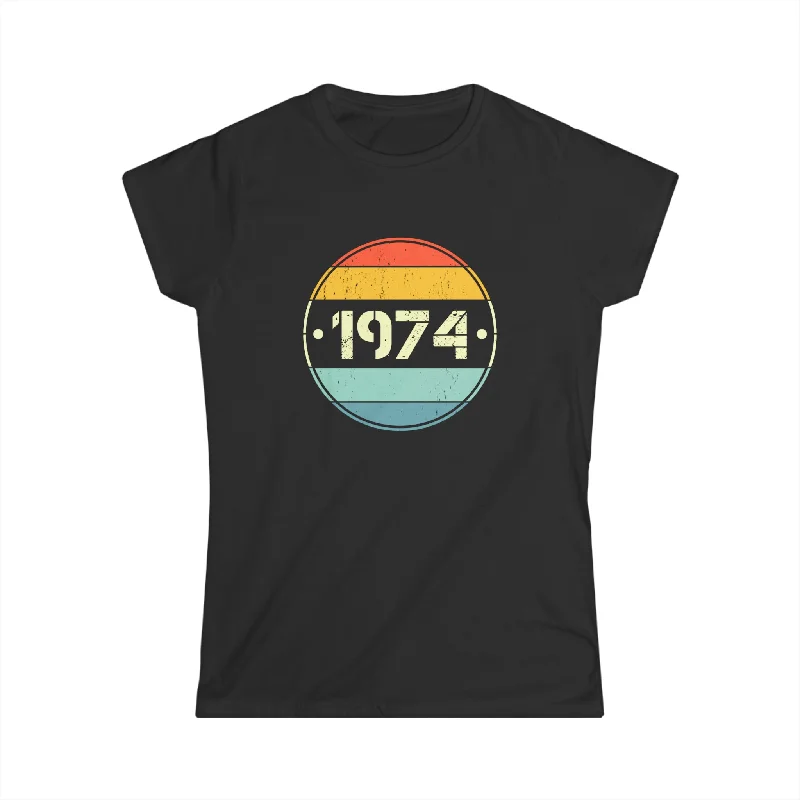 Vintage 1974 Birthday Shirts for Women Funny 1974 Birthday Womens Shirts Spandex Blend Rayon Blend Denim Blend