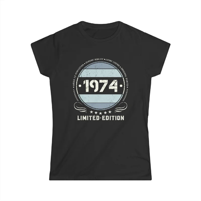 Vintage 1974 T Shirts for Women Retro Funny 1974 Birthday Shirts for Women Chenille Blend Fleece Blend Nylon Blend