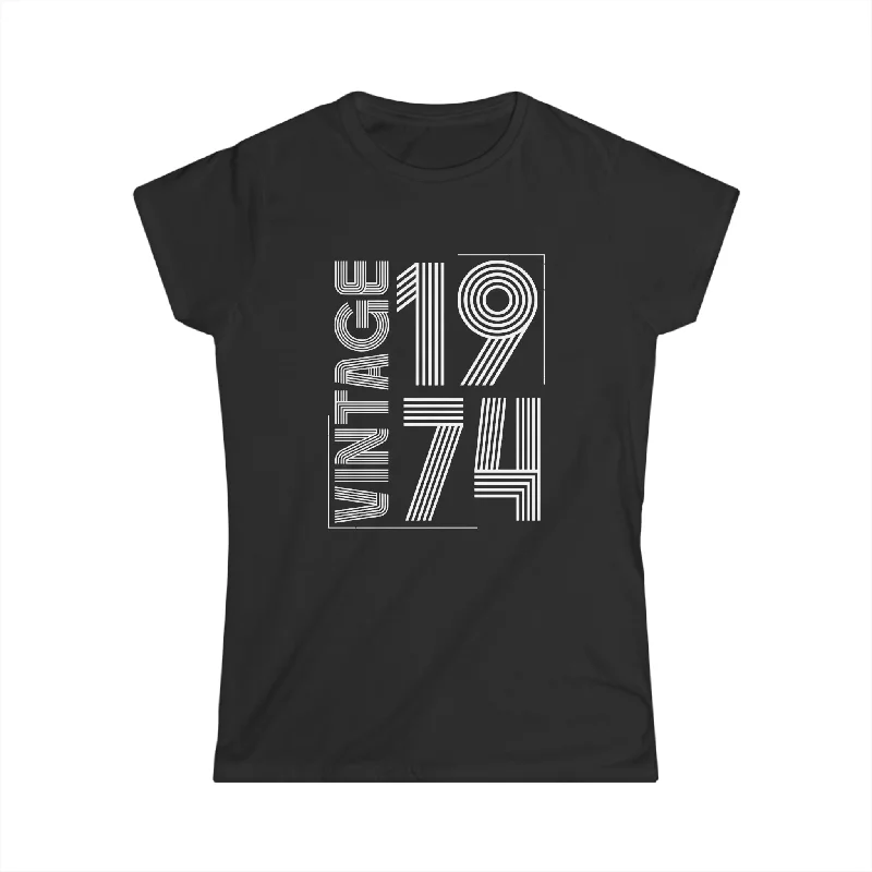 Vintage 1974 T Shirts for Women Retro Funny 1974 Birthday Women Shirts Polka Dot Checkered Tartan