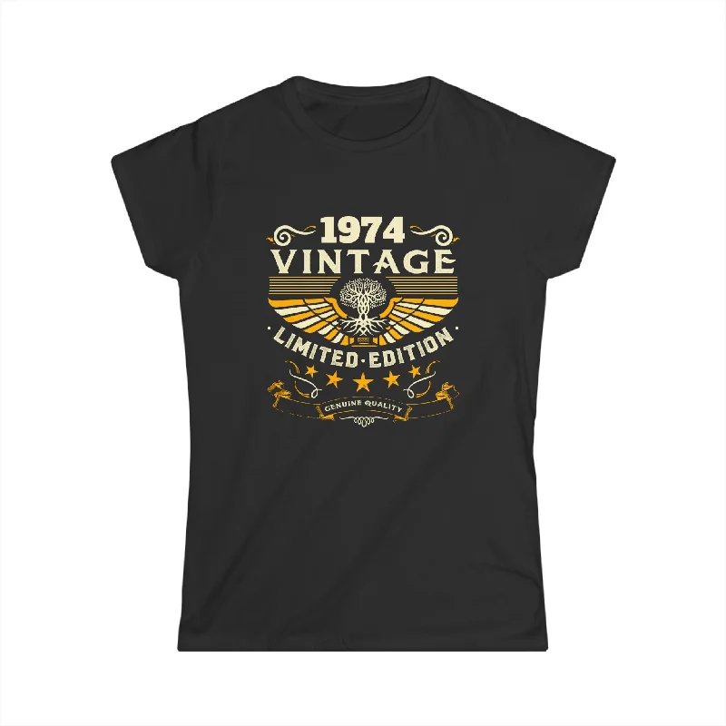 Vintage 1974 T Shirts for Women Retro Funny 1974 Birthday Women Tops Sequined Glittery Shiny