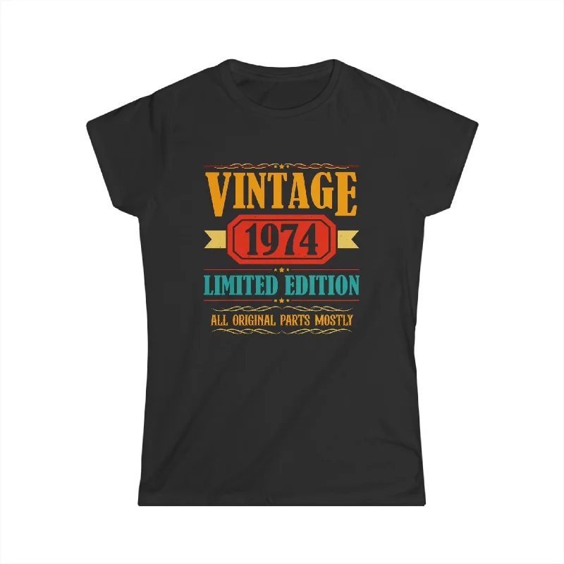 Vintage 1974 T Shirts for Women Retro Funny 1974 Birthday Womens Shirt Zippered Front Buttoned Front Snap Front