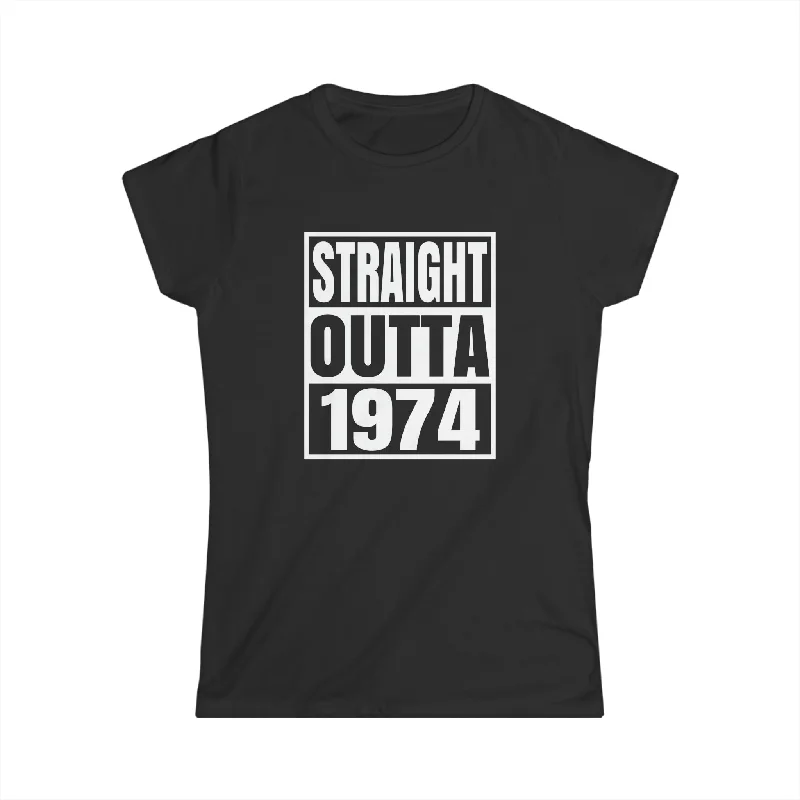 Vintage 1974 T Shirts for Women Retro Funny 1974 Birthday Womens Shirts Print Jacquard Patchwork