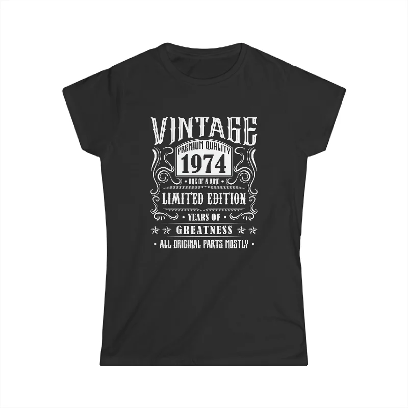 Vintage 1974 T Shirts for Women Retro Funny 1974 Birthday Womens T Shirt Basic T-Shirt Crew Neck Short Sleeve