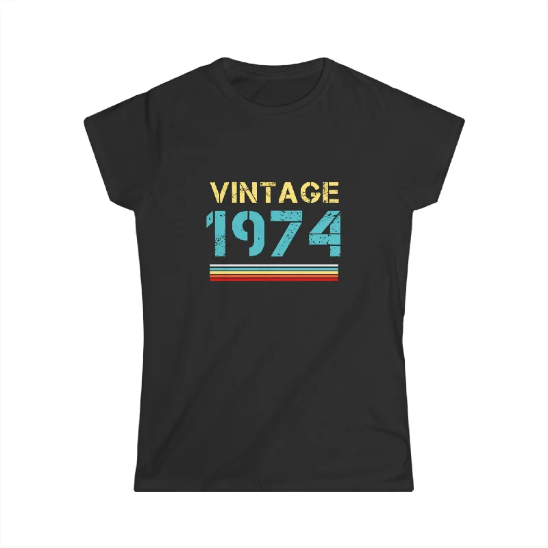 Vintage 1974 T Shirts for Women Retro Funny 1974 Birthday Womens T Shirt Collared Crew Neck Turtle Neck