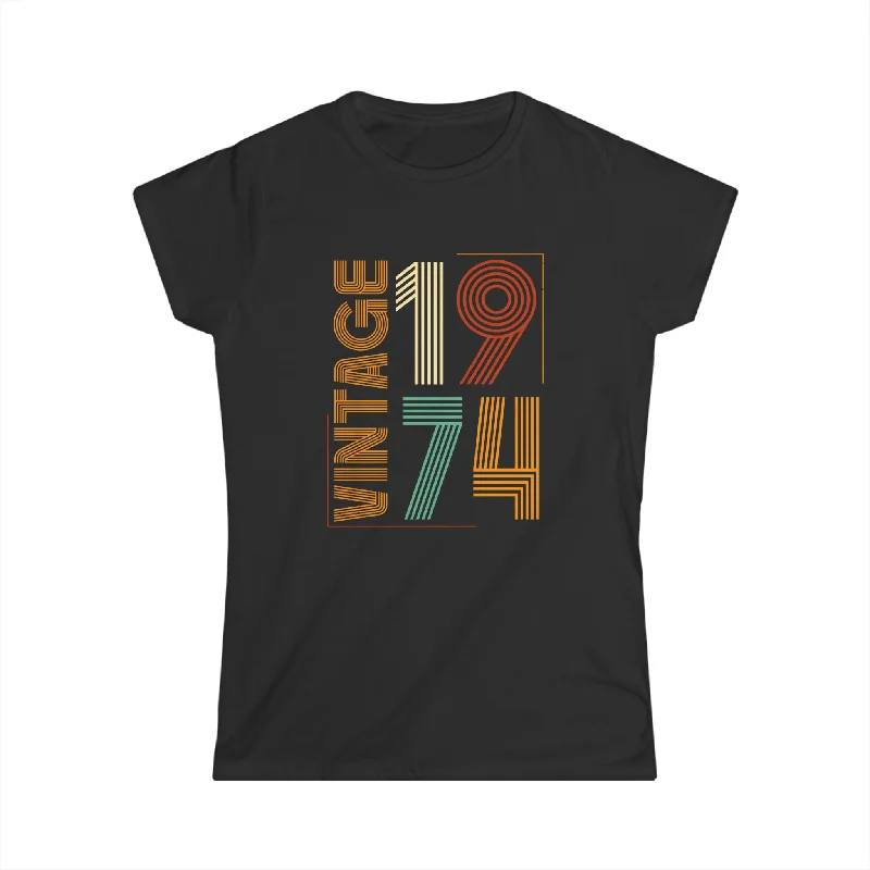 Vintage 1974 TShirt Women Limited Edition BDay 1974 Birthday Shirts for Women Houndstooth Herringbone Solid