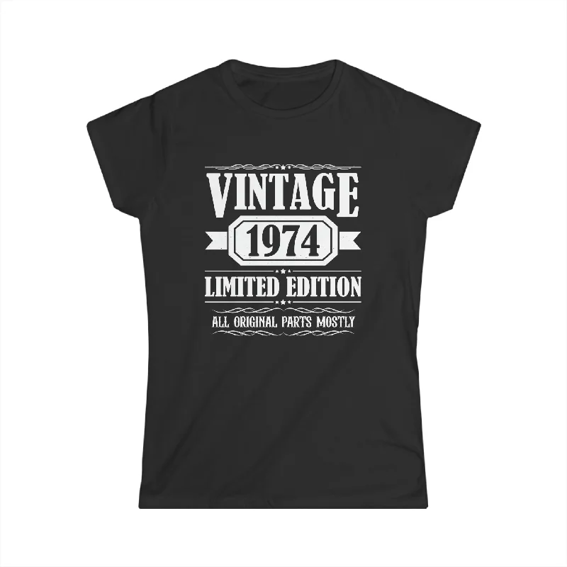 Vintage 1974 TShirt Women Limited Edition BDay 1974 Birthday Women Shirts Front Pockets Side Pockets Patch Pockets