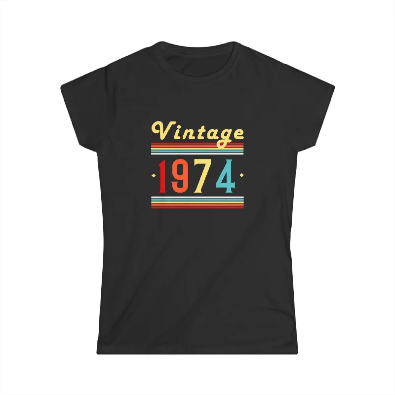 Vintage 1974 TShirt Women Limited Edition BDay 1974 Birthday Women Tops Notch Collar Peter Pan Collar Cowl Neck