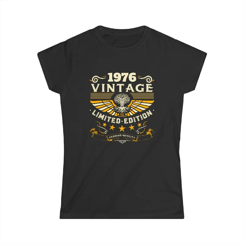 Vintage 1976 T Shirts for Women Retro Funny 1976 Birthday Women Shirts Houndstooth Herringbone Solid