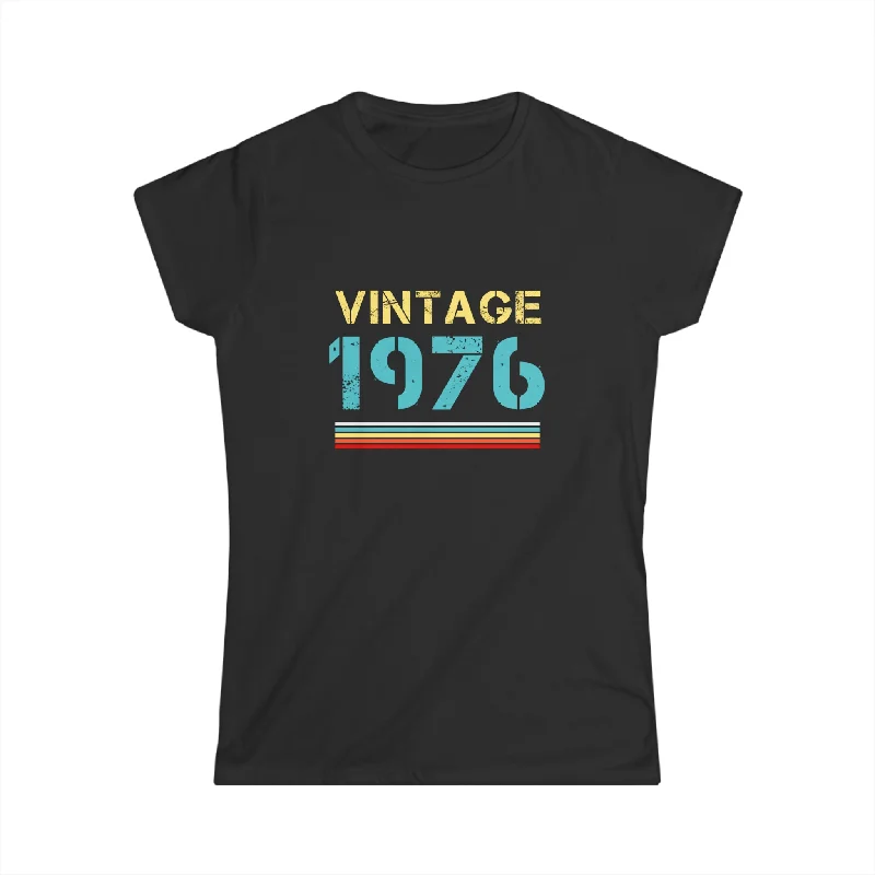 Vintage 1976 T Shirts for Women Retro Funny 1976 Birthday Womens Shirt Ribbed T-Shirt High Neck Heavyweight