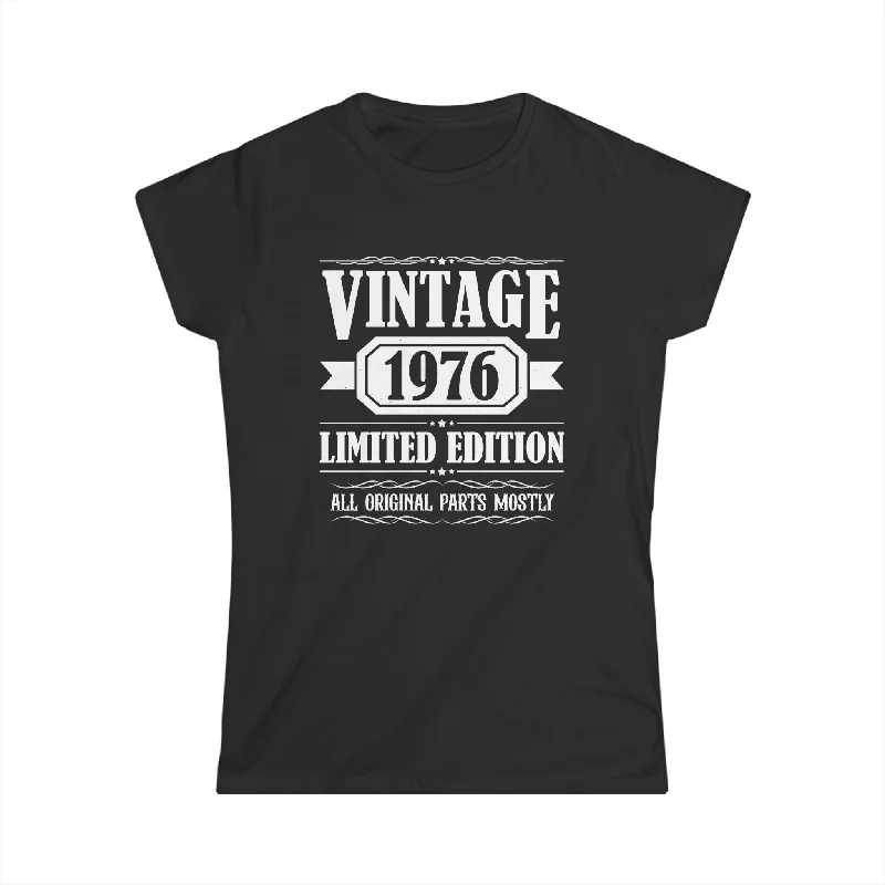 Vintage 1976 TShirt Women Limited Edition BDay 1976 Birthday Womens Shirts Collared T-Shirt Boat Neck A-Line