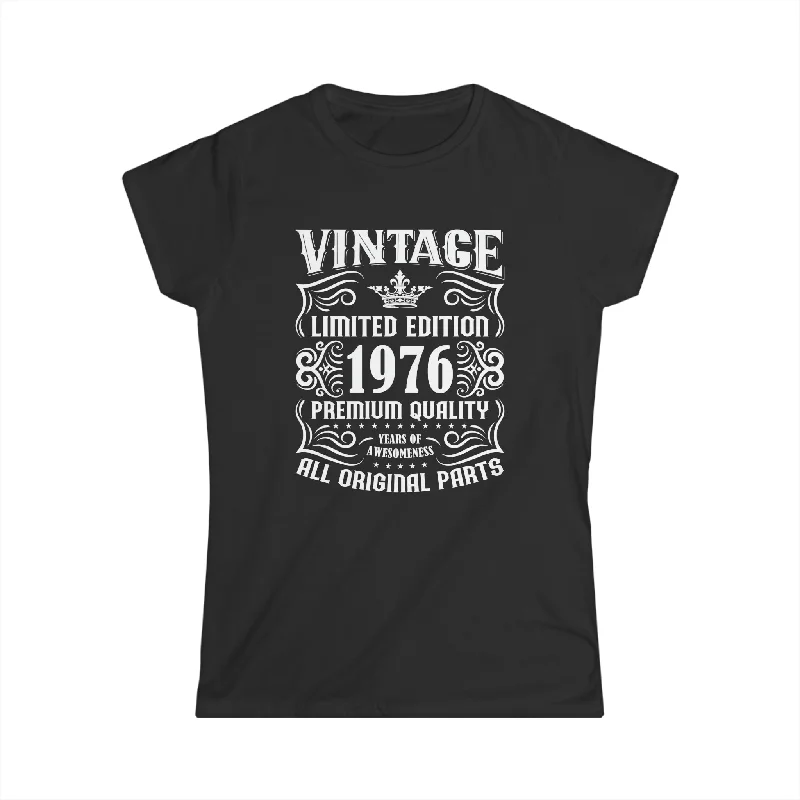 Vintage 1976 TShirt Women Limited Edition BDay 1976 Birthday Womens T Shirts Solid Color Striped Floral