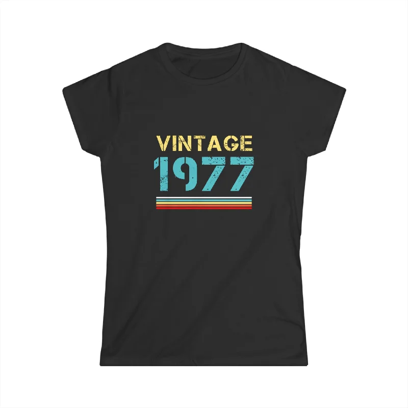 Vintage 1977 T Shirts for Women Retro Funny 1977 Birthday Womens Shirt Denim Fabric Leather Fabric Suede Fabric