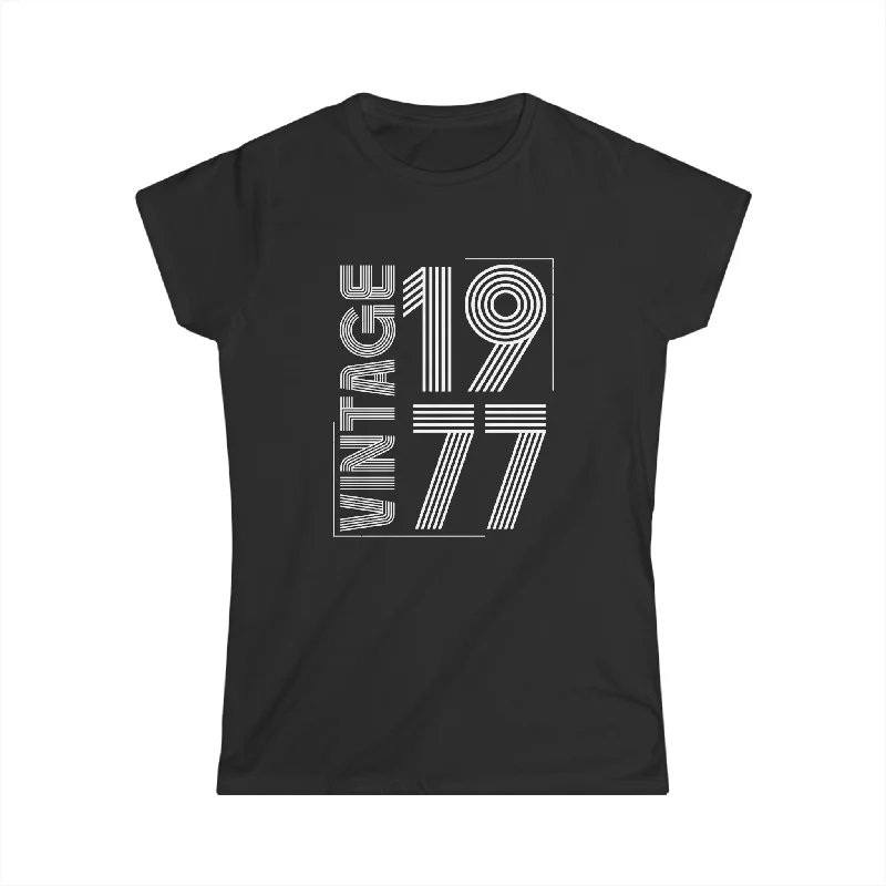 Vintage 1977 T Shirts for Women Retro Funny 1977 Birthday Womens Shirts Front Pockets Side Pockets Patch Pockets