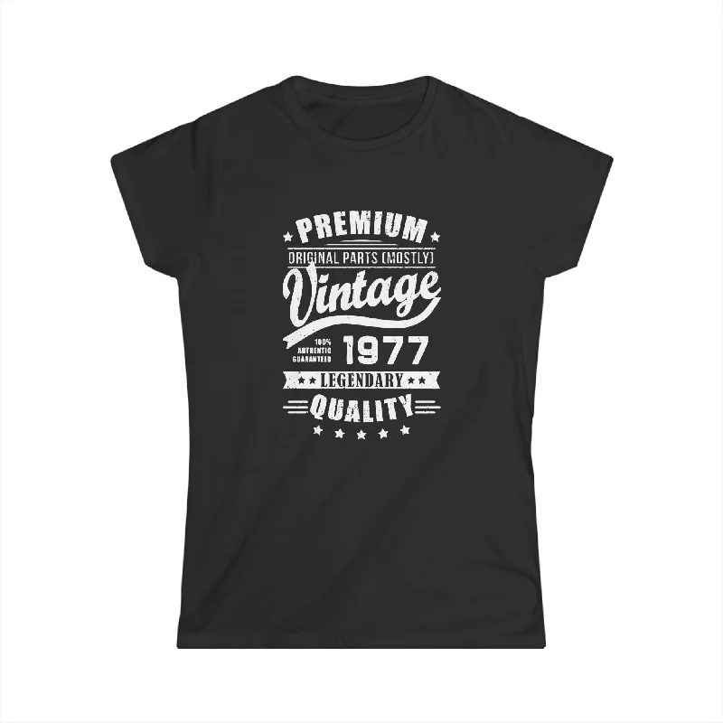 Vintage 1977 T Shirts for Women Retro Funny 1977 Birthday Womens T Shirt Print Jacquard Patchwork