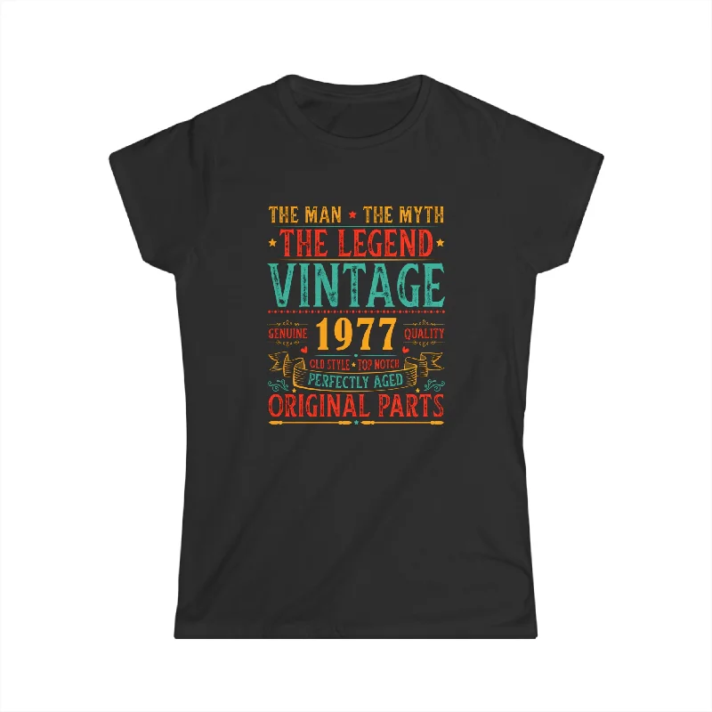 Vintage 1977 T Shirts for Women Retro Funny 1977 Birthday Womens T Shirts Embroidered Appliqued Beaded