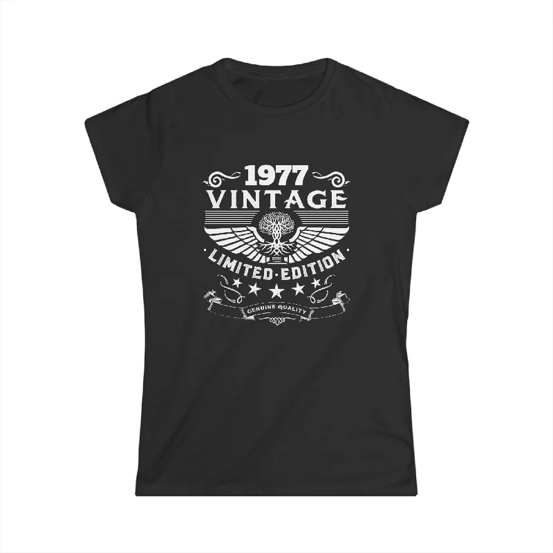 Vintage 1977 TShirt Women Limited Edition BDay 1977 Birthday Shirts for Women Striped Floral Plaid