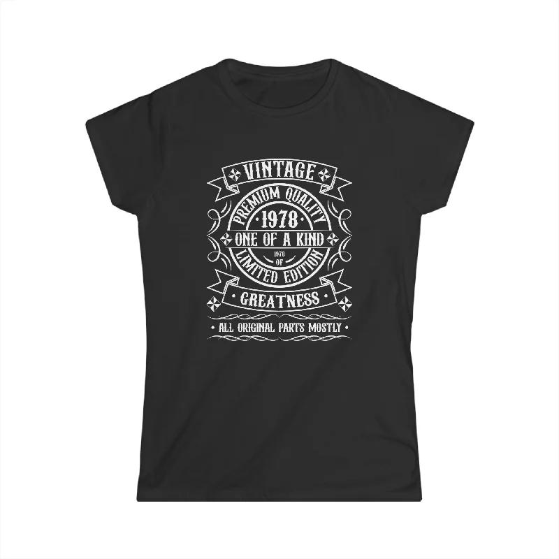 Vintage 1978 T Shirts for Women Retro Funny 1978 Birthday Women Shirts Mesh Canvas Denim